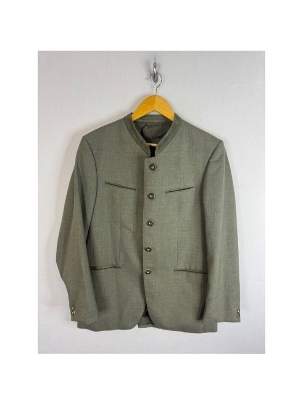 Steinbock Austrian Trachten Jacket Men US 40 EU 50 Wool Olive Green Loden Blazer